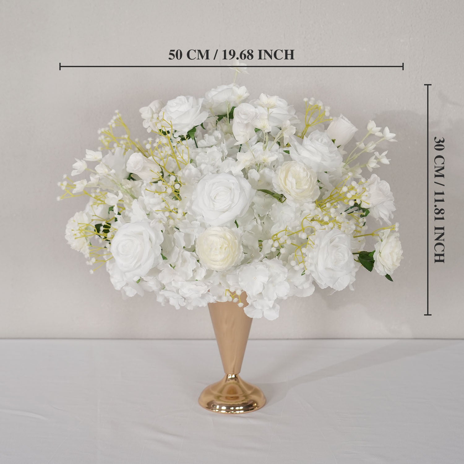 Uflower White Rose Baby's Breath Flower Ball For Table Centerpieces
